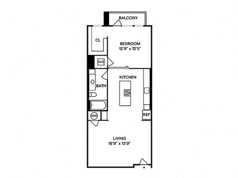 Floor plan for 1 bed, 1 bath, 835 sqft